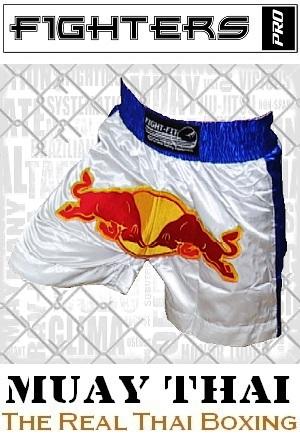 FIGHTERS - Pantalones Muay Thai / Bulls  / Blanco-Azul / Medium
