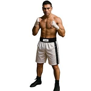 FIGHT-FIT - Boxing Shorts / Boxhosen / Long Cut / Weiss-Schwarz / Medium