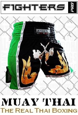 FIGHTERS - Thai Boxing Shorts / Elite Fighters / Black-Green / Small