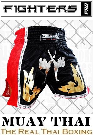 FIGHTERS - Pantalones Muay Thai / Elite Fighters / Negro-Rojo / XXL