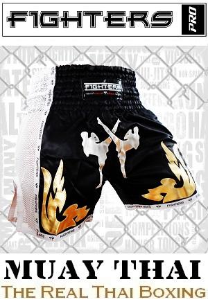 FIGHTERS - Pantalones Muay Thai / Elite Fighters / Negro-Blanco / XXL