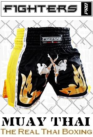 FIGHTERS - Thai Boxing Shorts / Elite Fighters / Black-Yellow / Large
