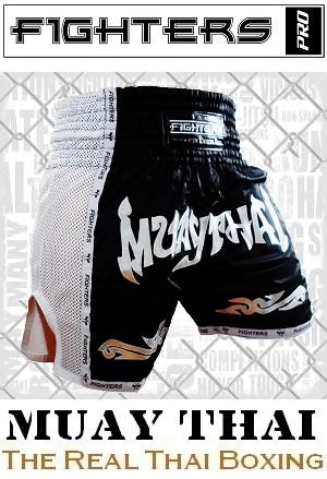 FIGHTERS - Pantaloncini Muay Thai / Elite Muay Thai / Nero-Bianco / XL